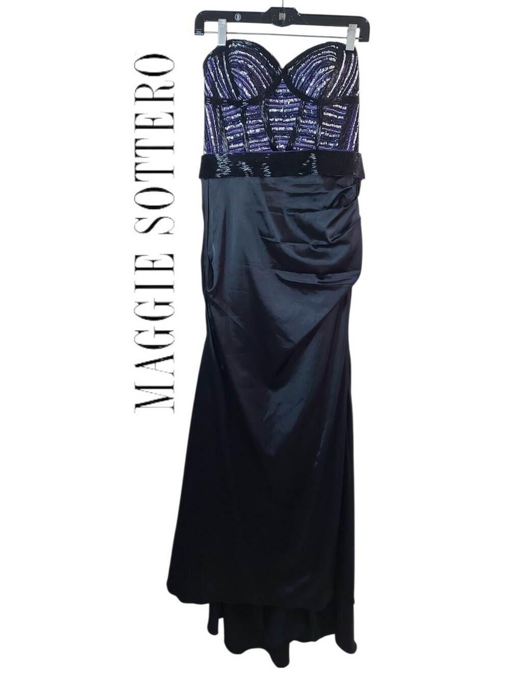 Flirt By Maggie Sottero Purple And Black Beaded Embellished Prom Dress